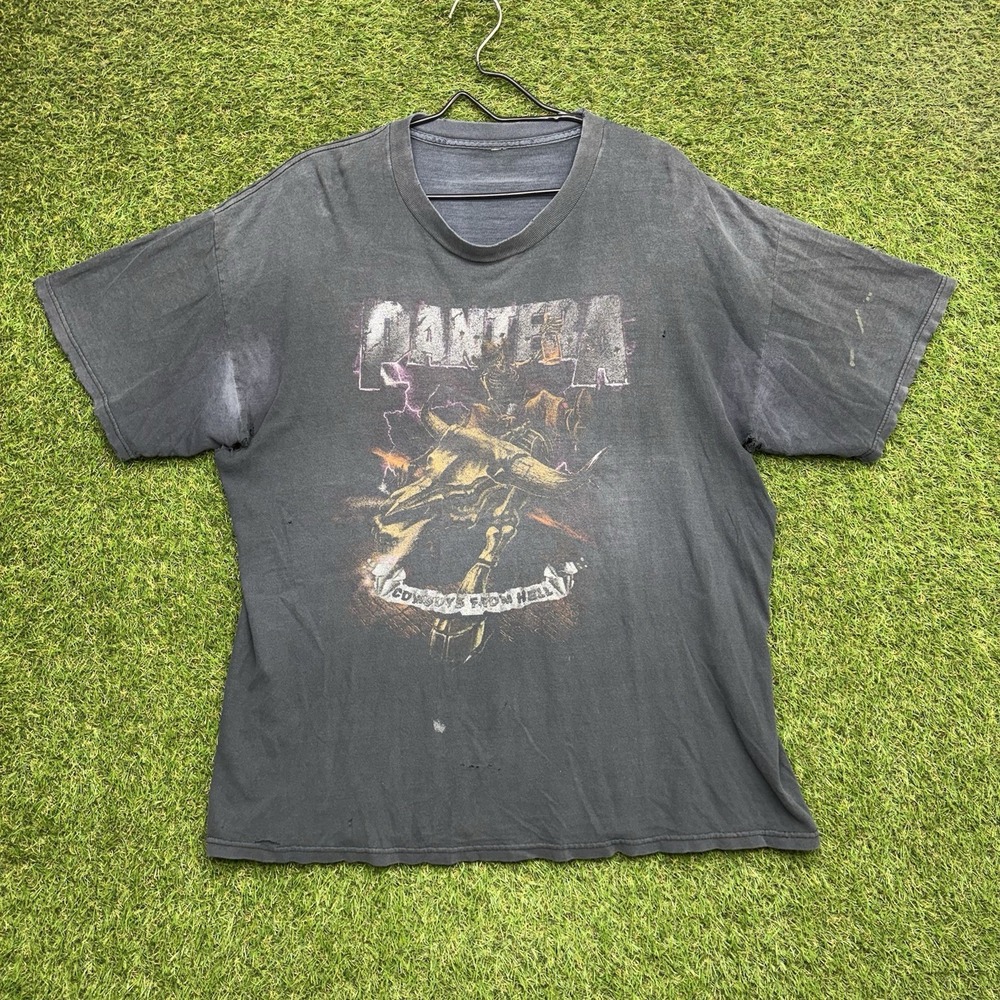 Vintage Pantera Shirt Mens XL Black Faded Cowboys From Hell Skull Lightning